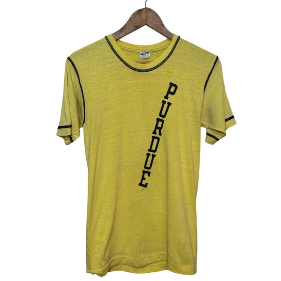 Vintage 70's Yellow Perdue University 50/50 Champion T-Shirt with Blue Stitching - Picture 1 of 8